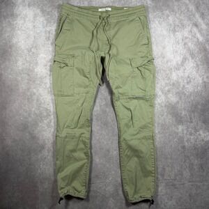 PacSun Men's Large Olive Green Cargo Jogger Pants Elastic Waist Drawstring L